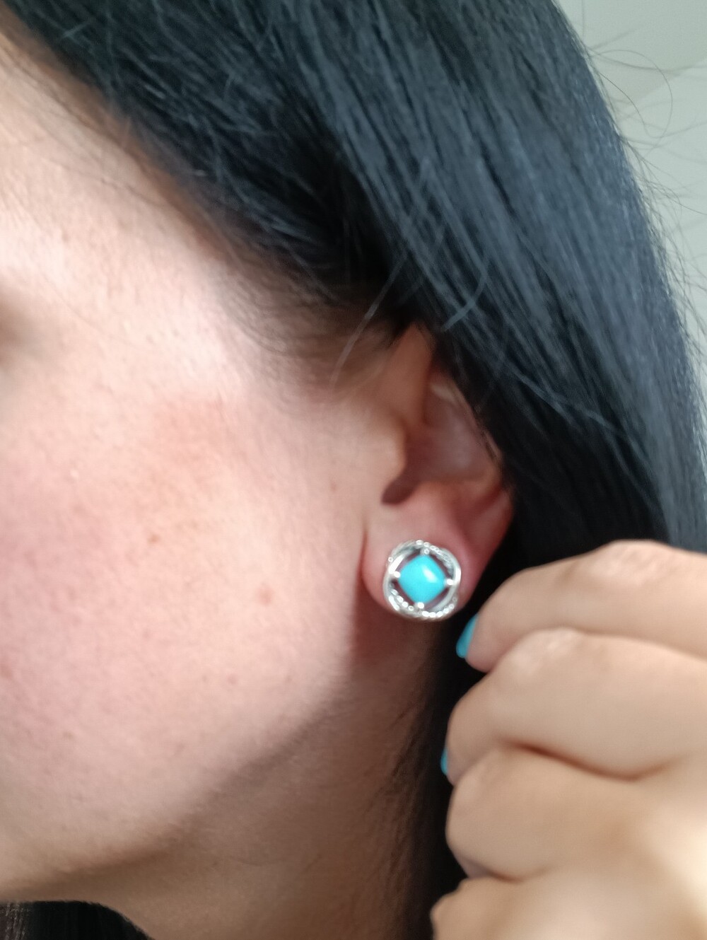 David Yurman Sterling Silver Turquoise Infinity Vintage Push Back Stud Earrings - Picture 5 of 5